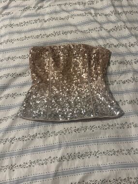 White House Black Market Champagne Sequin Strapless Bustier